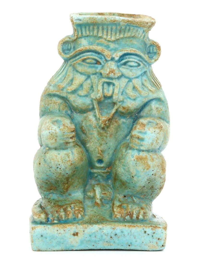 An Ancient Egyptian Faience Bes Figurine, Late Period 664-332 BC (1 of 4)