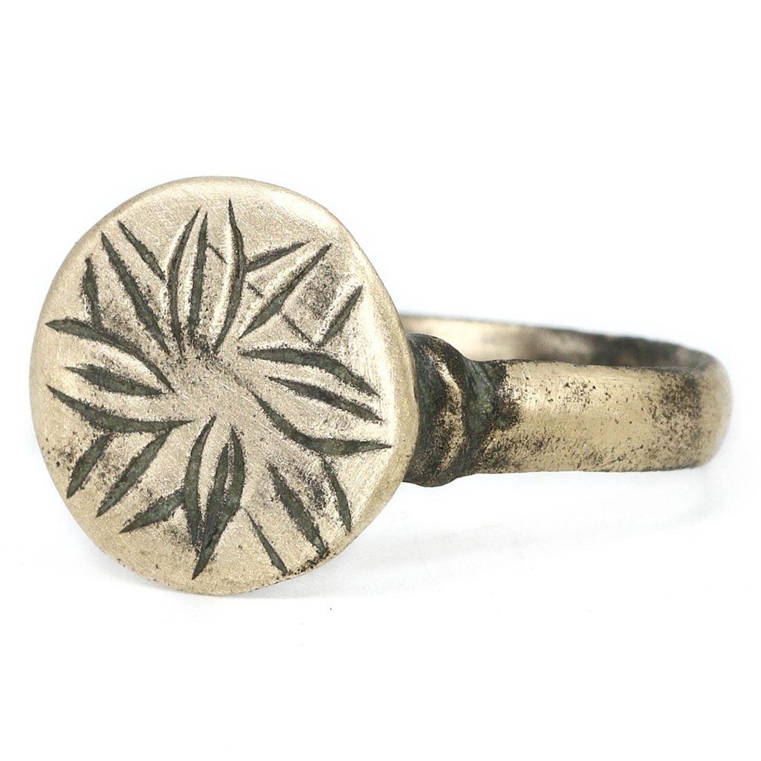 Ancient Bronze Signet Ring with Starburst Engraving, Byzantine Era (1 of 3)