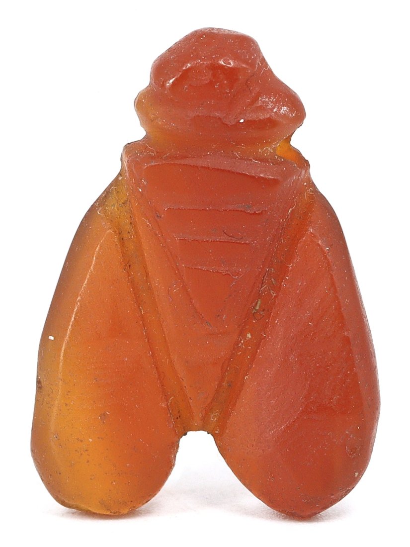 Carnelian Coptic Amulet of a Saint, Early Christian Period, Egypt, 3rd-4th Century AD: Embodying the devotion of Coptic Egypt, this carnelian amulet, carved in the likeness of a saint, showcases the spiritual artistry of the Early Christian Period. The amulet's deep red-orange gradient 