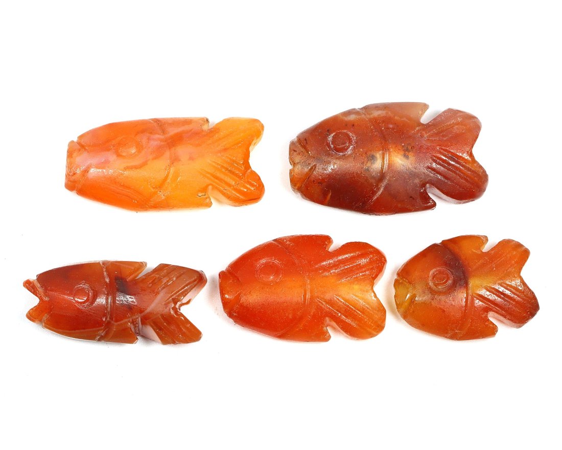 A Collection of Five Coptic Egyptian Carnelian Fish Amulets (1 of 2)