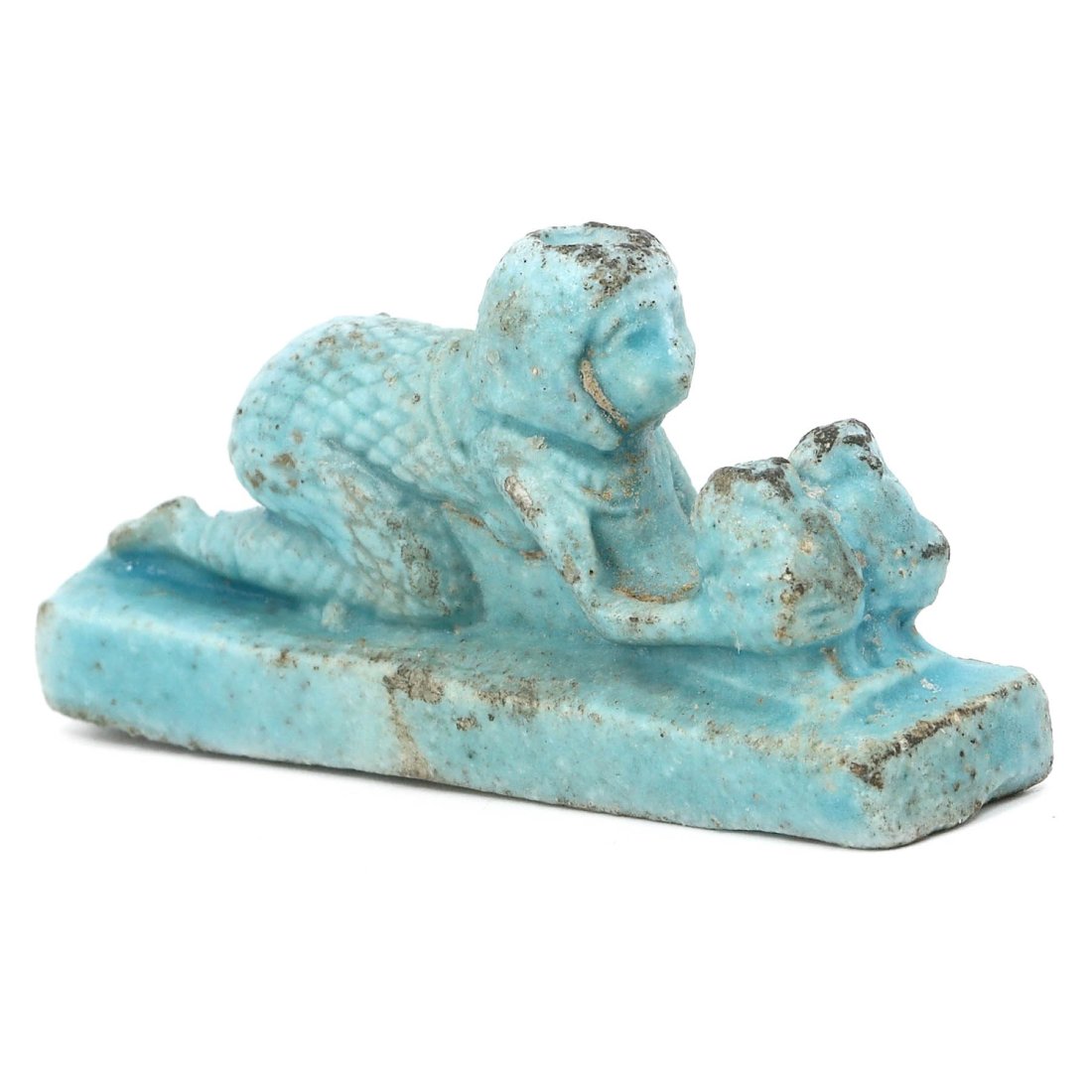 An Ancient Egyptian Faience Figurine of a Girl with Two Owls (1 of 4)