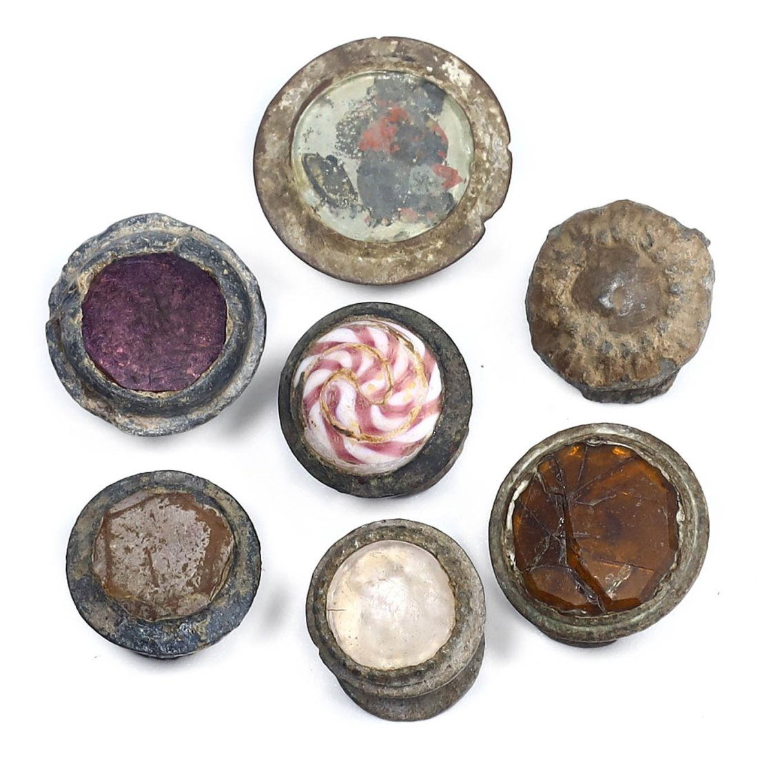 Antique Bronze Military Buttons with Inset Stones, Victorian Era (1 of 2)