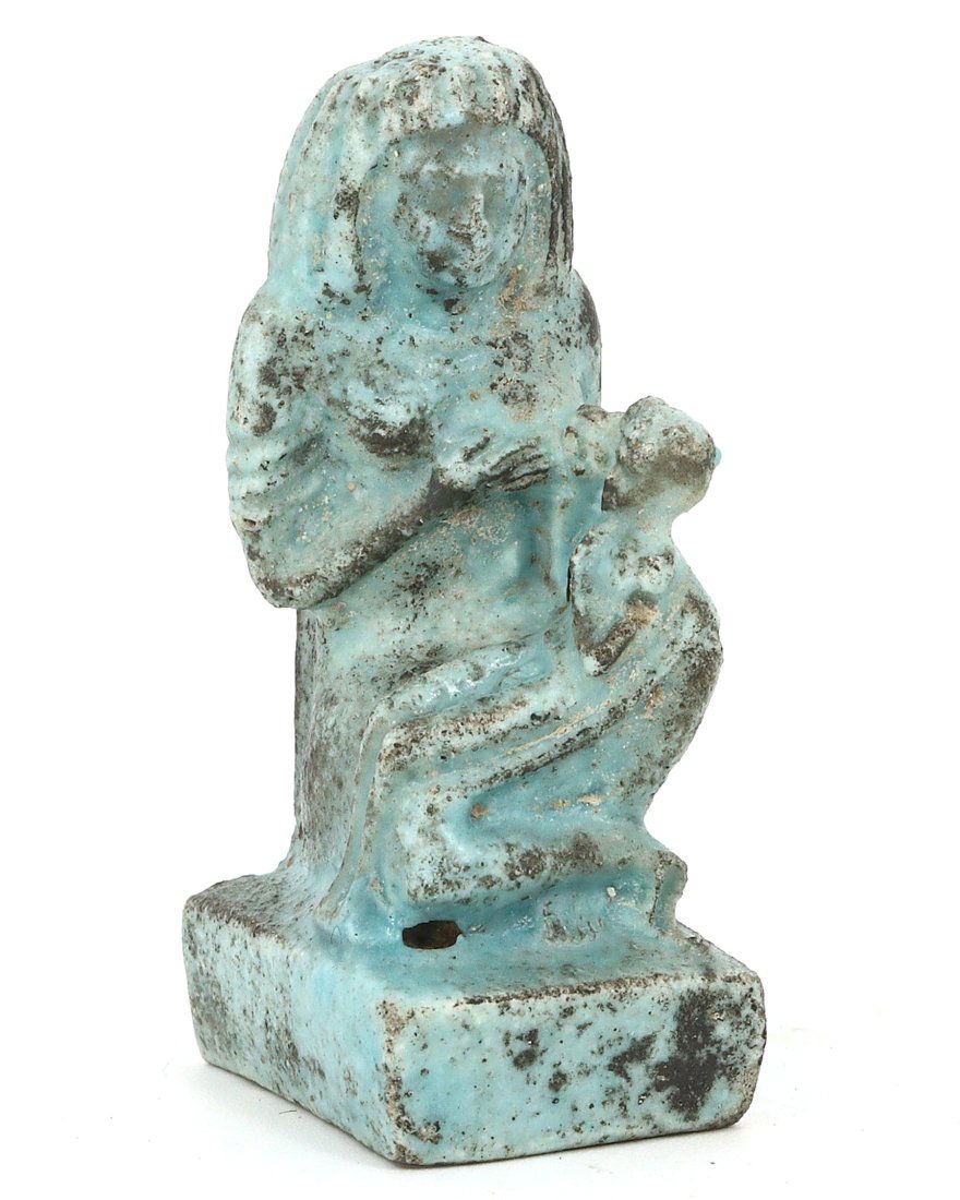 Ancient Egyptian Faience Figure of Isis Nursing Horus, Late Period 664-332 BC (1 of 4)
