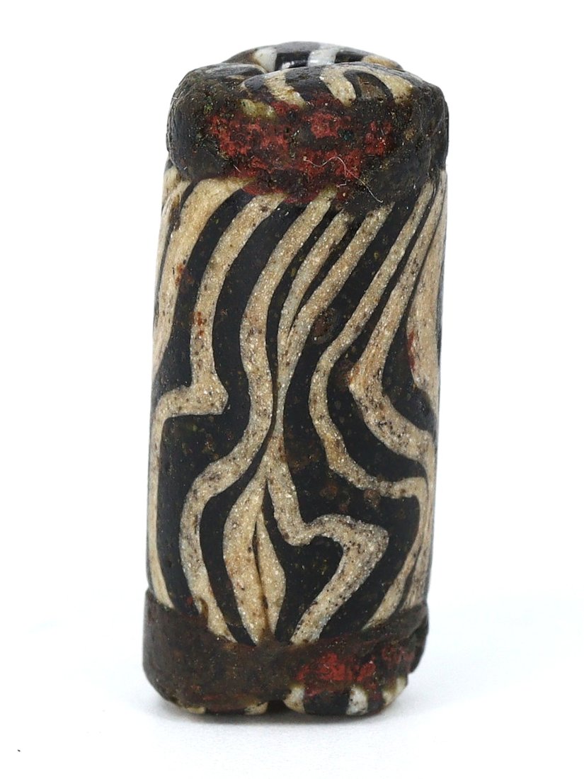 A Cylindrical Glass Bead with Abstract Patterns, New Kingdom (1 of 3)