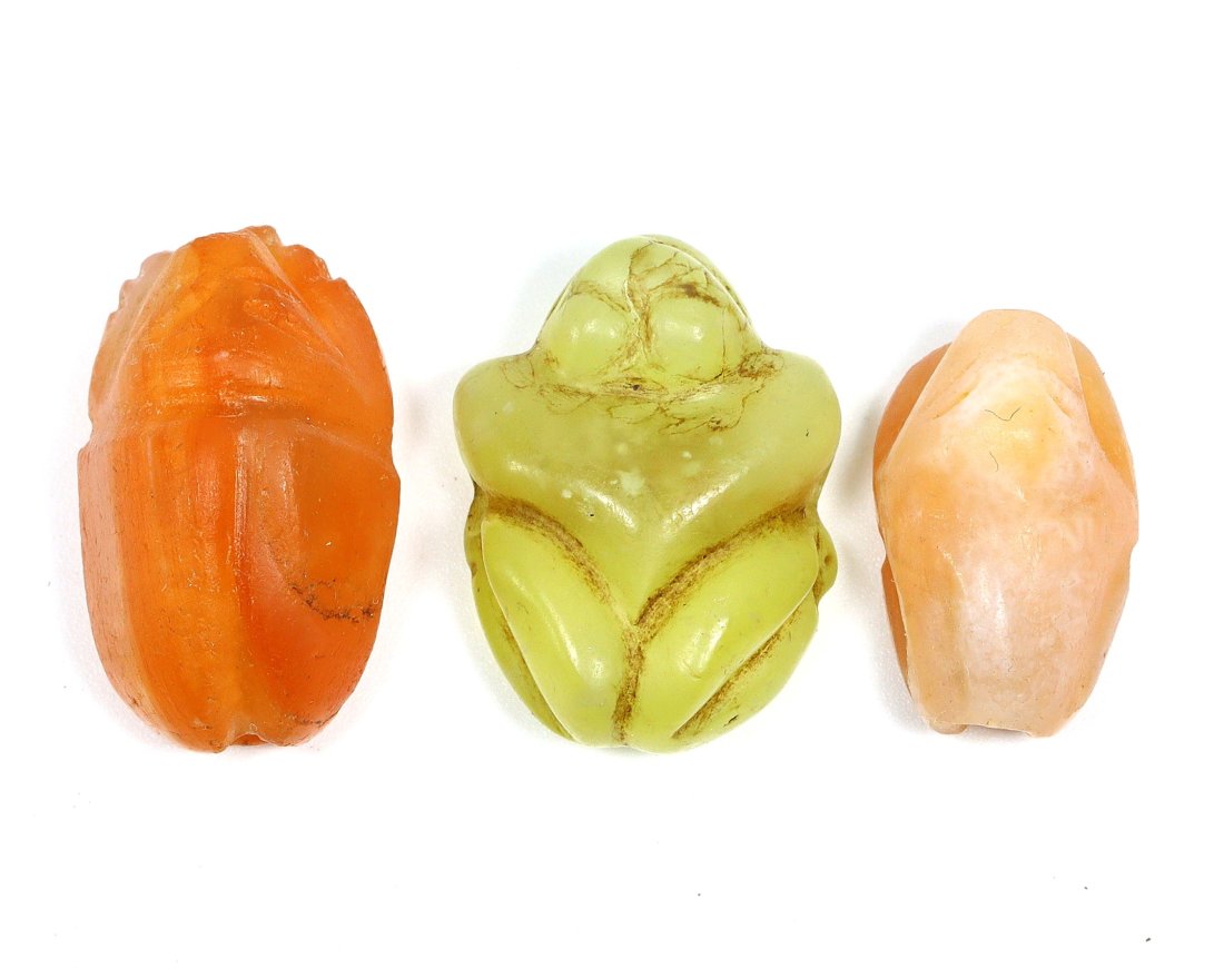 An Ancient Egyptian Menagerie: Trio of Carnelian and Jadeite Animal Amulets (1 of 3)