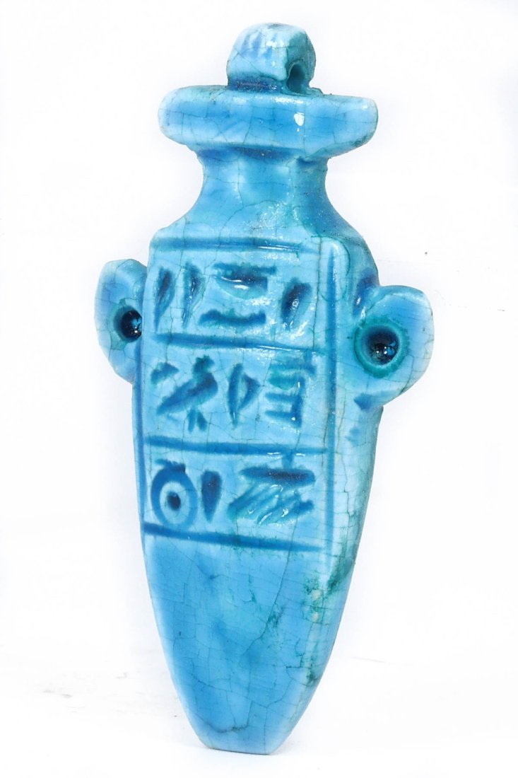 An Ancient Egyptian Faience Heart Amulet with Hieroglyphic Inscriptions (1 of 3)