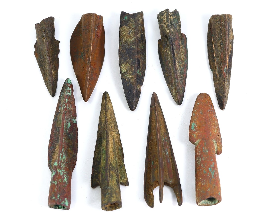 A Collection of Nine Diverse Bronze Arrowheads, Various Ancient Origins (1 of 2)