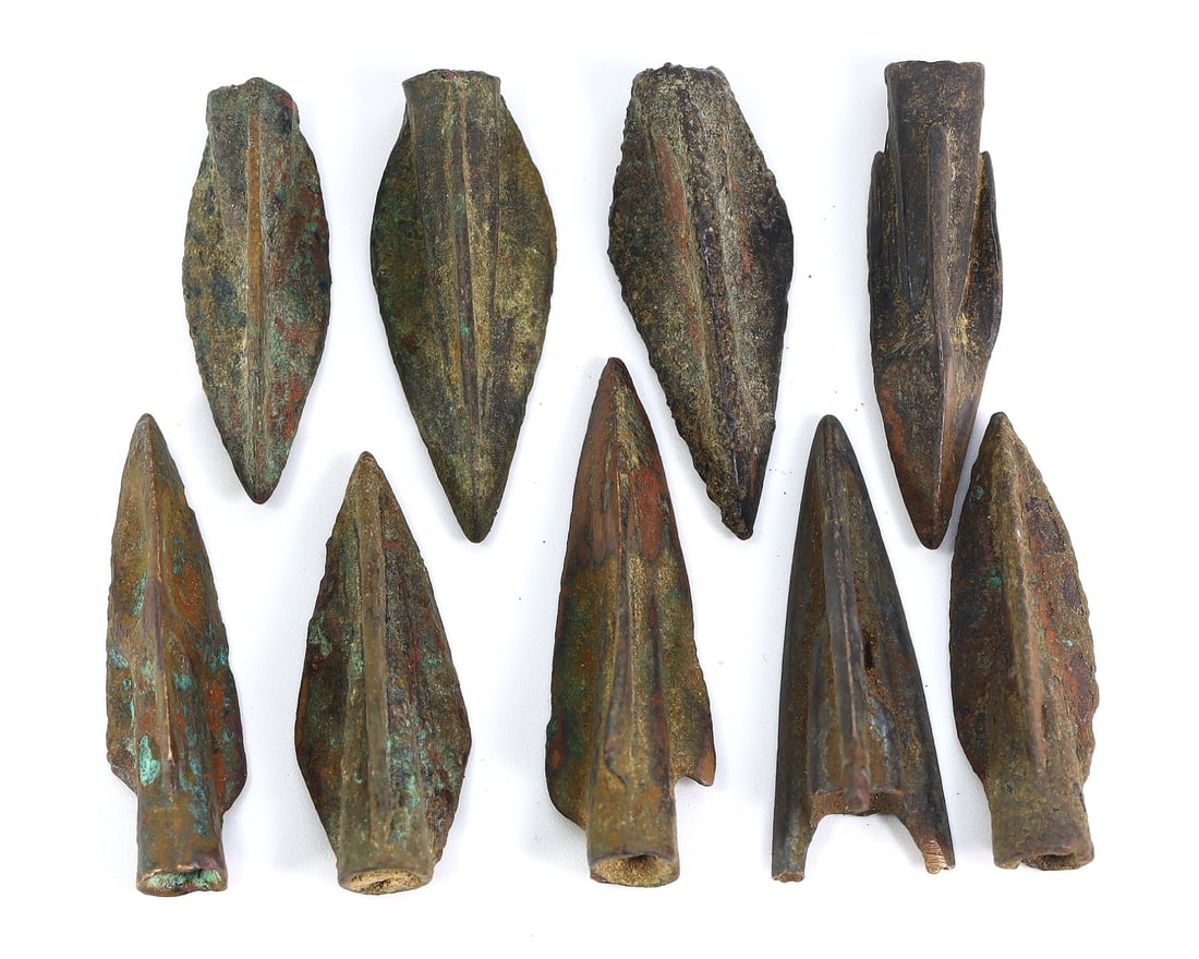 A Curated Set of Nine Bronze Arrowheads, Various Ancient Origins (1 of 2)