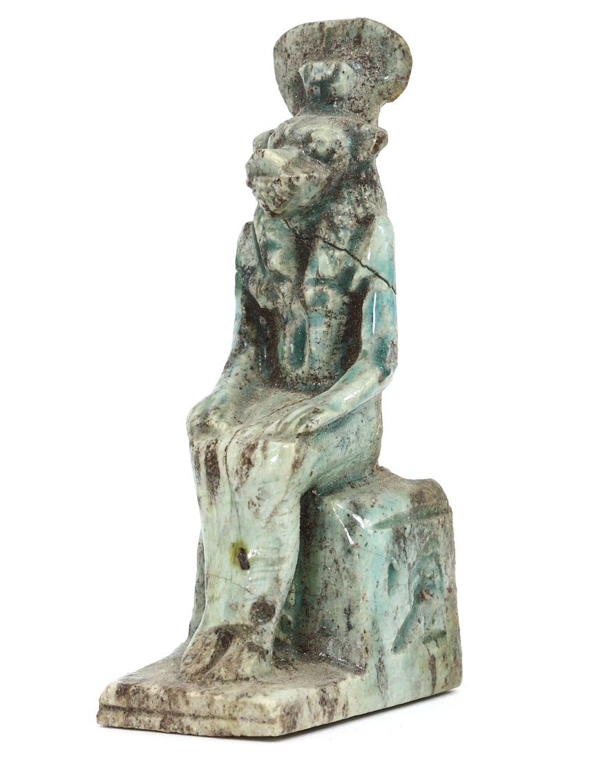 An Egyptian Guardian and Healer, Glazed Steatite Sekhmet Figurine: Dimensions: 1.8 x 1 inches (4.5 x 2.5 cm)