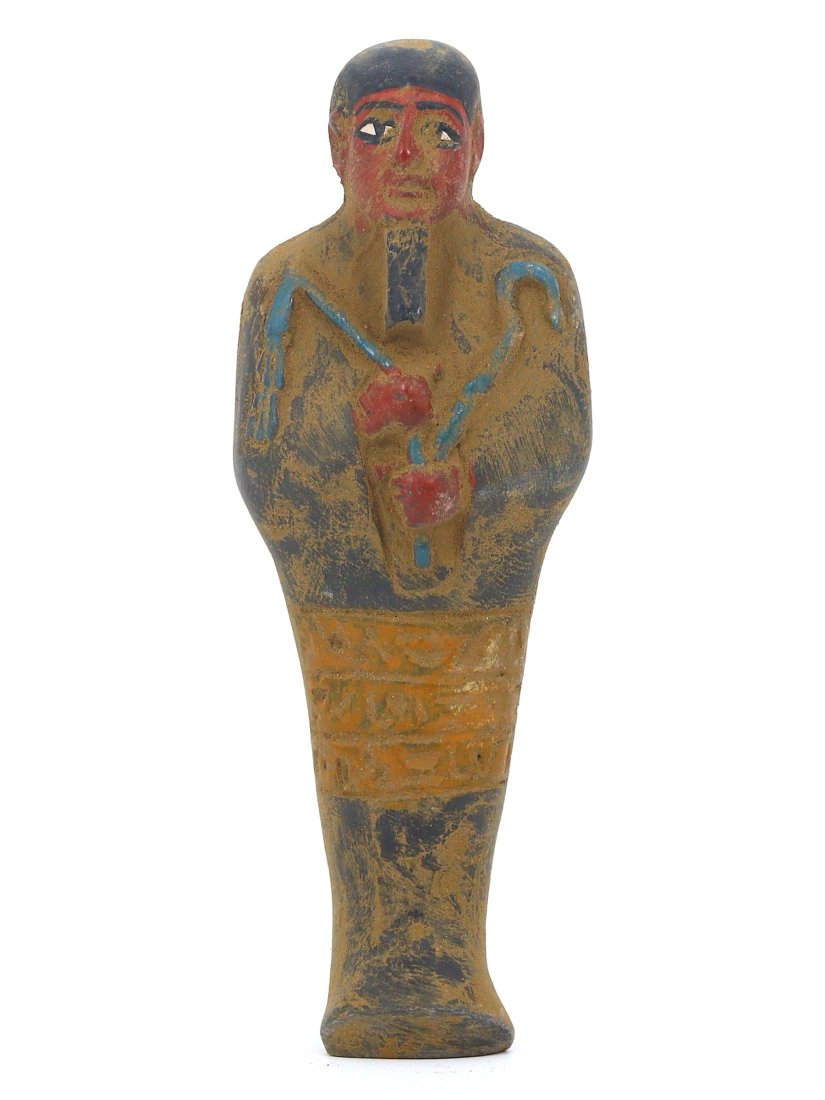 An Egyptian Steatite Ushabti of Ptah with Painted Details: Dimensions: 9.8 x 3.4 cm (3.85 x 1.33 inches)