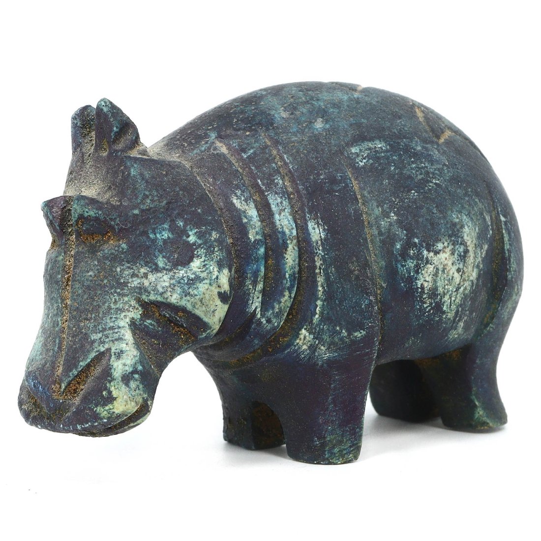 An Egyptian Glazed Steatite Hippopotamus Figurine: Dimensions: 2.75 x 1.96 inches (7 x 5 cm)
