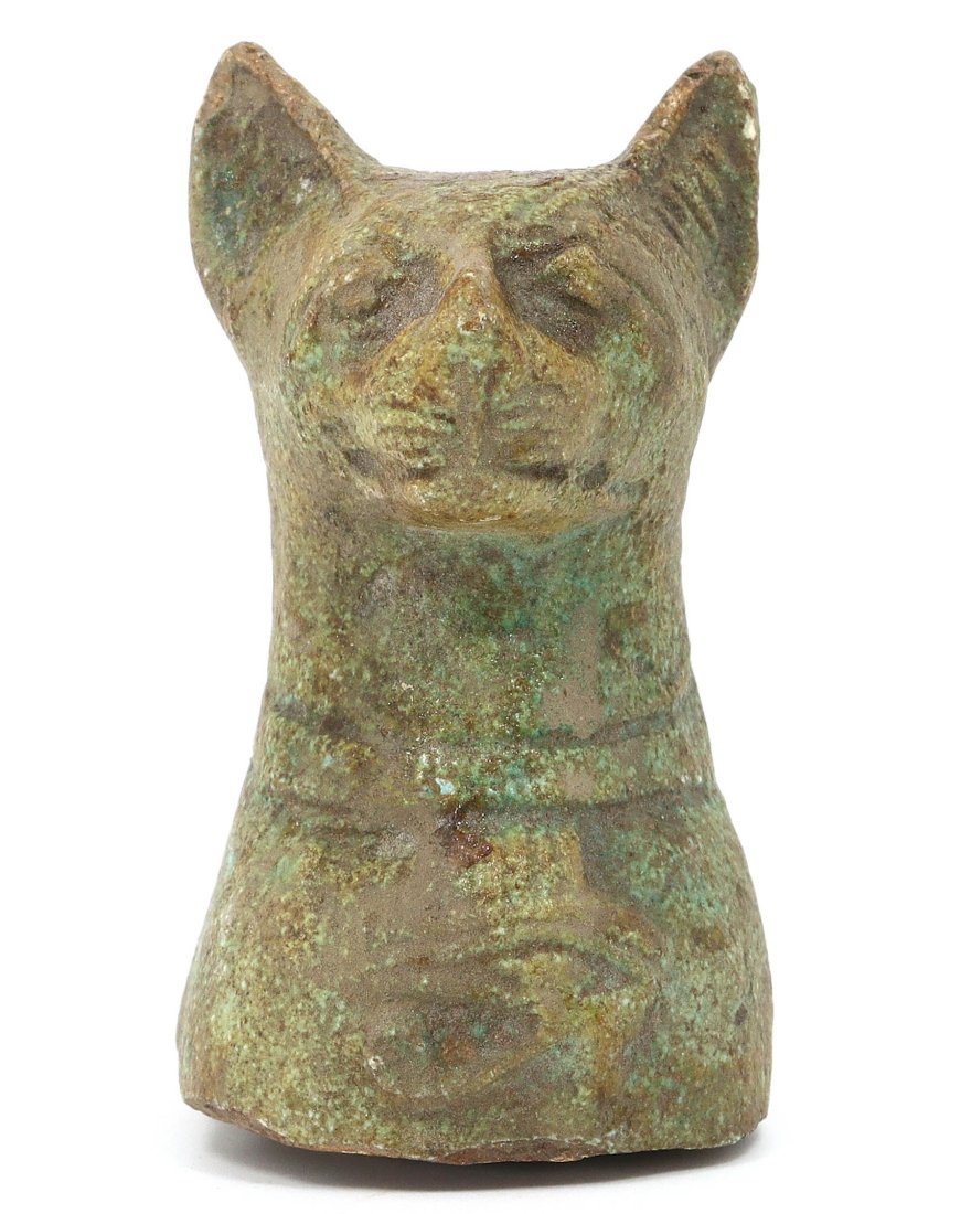 An Egyptian Faience Bust of Bastet: Dimensions: 2.7 x 1.5 inches (7 x 4 cm)