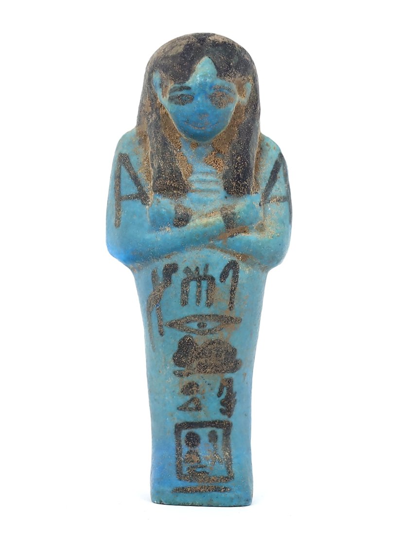 An Egyptian Harbinger of the Afterlife Faience Ushabti: Dimensions: 3.74 x 1.57 inches (9.5 x 4 cm)
