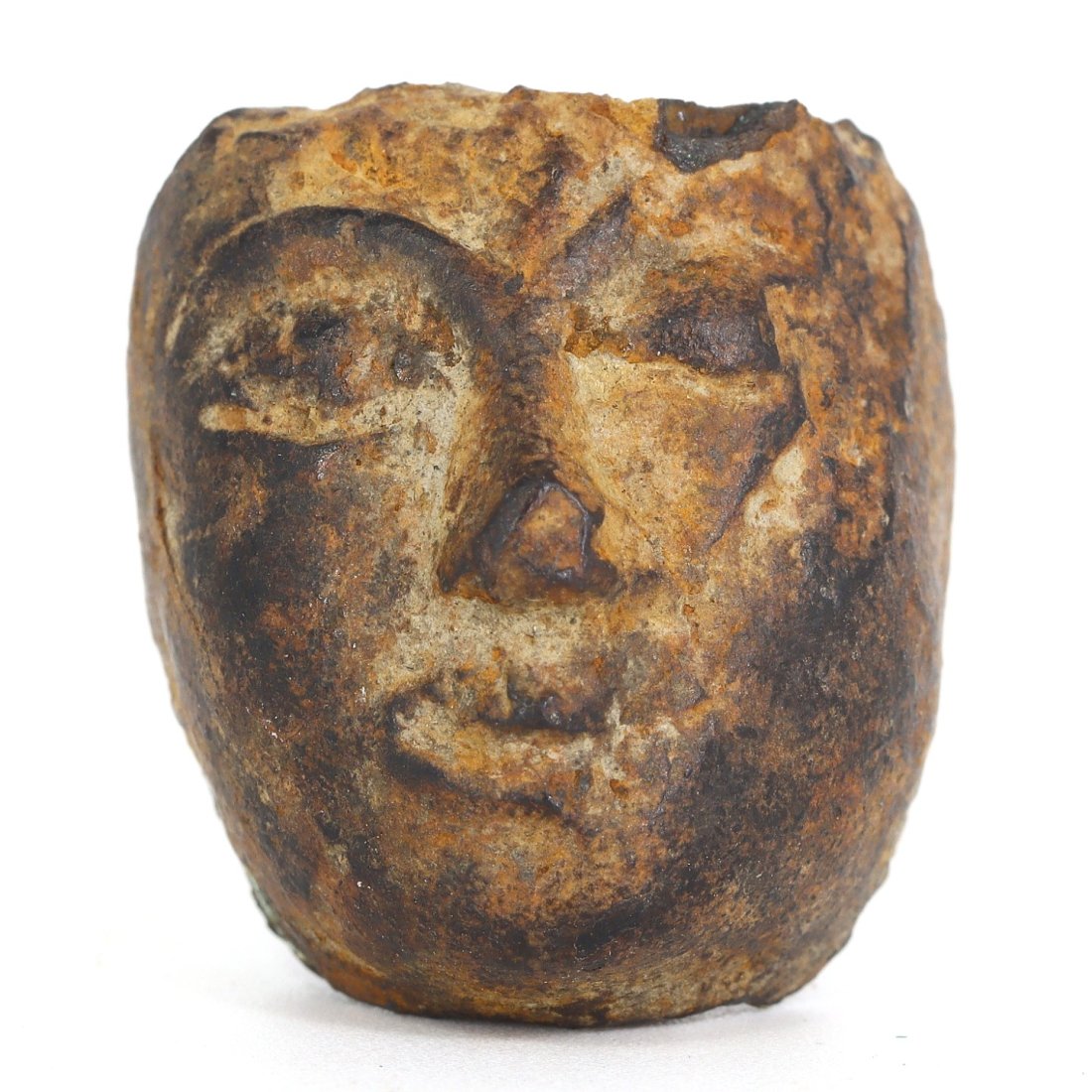 An Antique Bronze Visage Art of the Ancestral Gaze: Dimensions: 0.98 x 0.86 inches (2.5 x 2.2 cm)