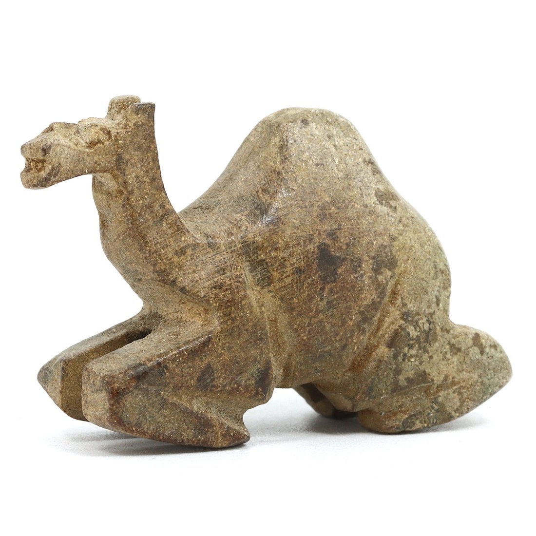 A Camel at Rest in Stone, Nomadic Companion Sculpture in Egyptian Art: Dimensions: 1.57 x 1.18 inches (4 x 3 cm)