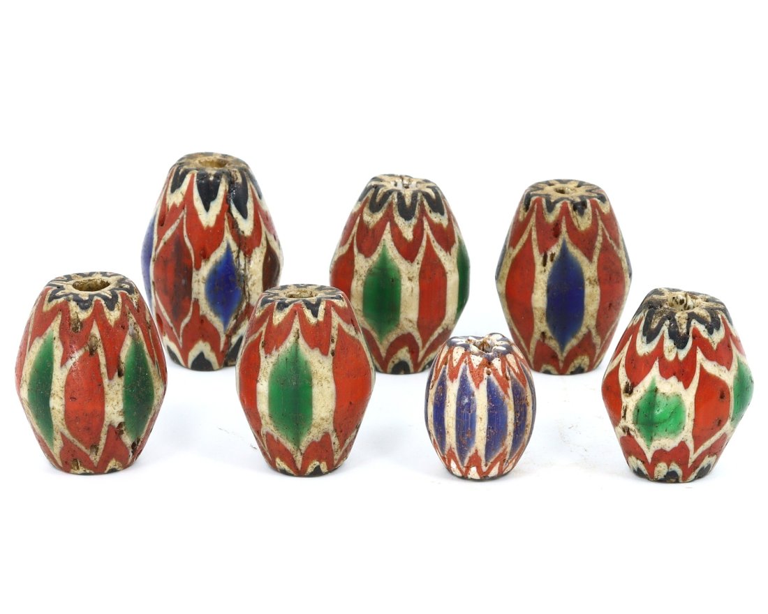 A Set of Venetian Glass Chevron Beads: Length: 2.5 - 3.0 cm each