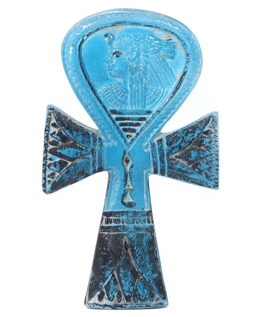 An Egyptian Terracotta Ankh Amulet with Blue Faience Glaze (1 of 3)