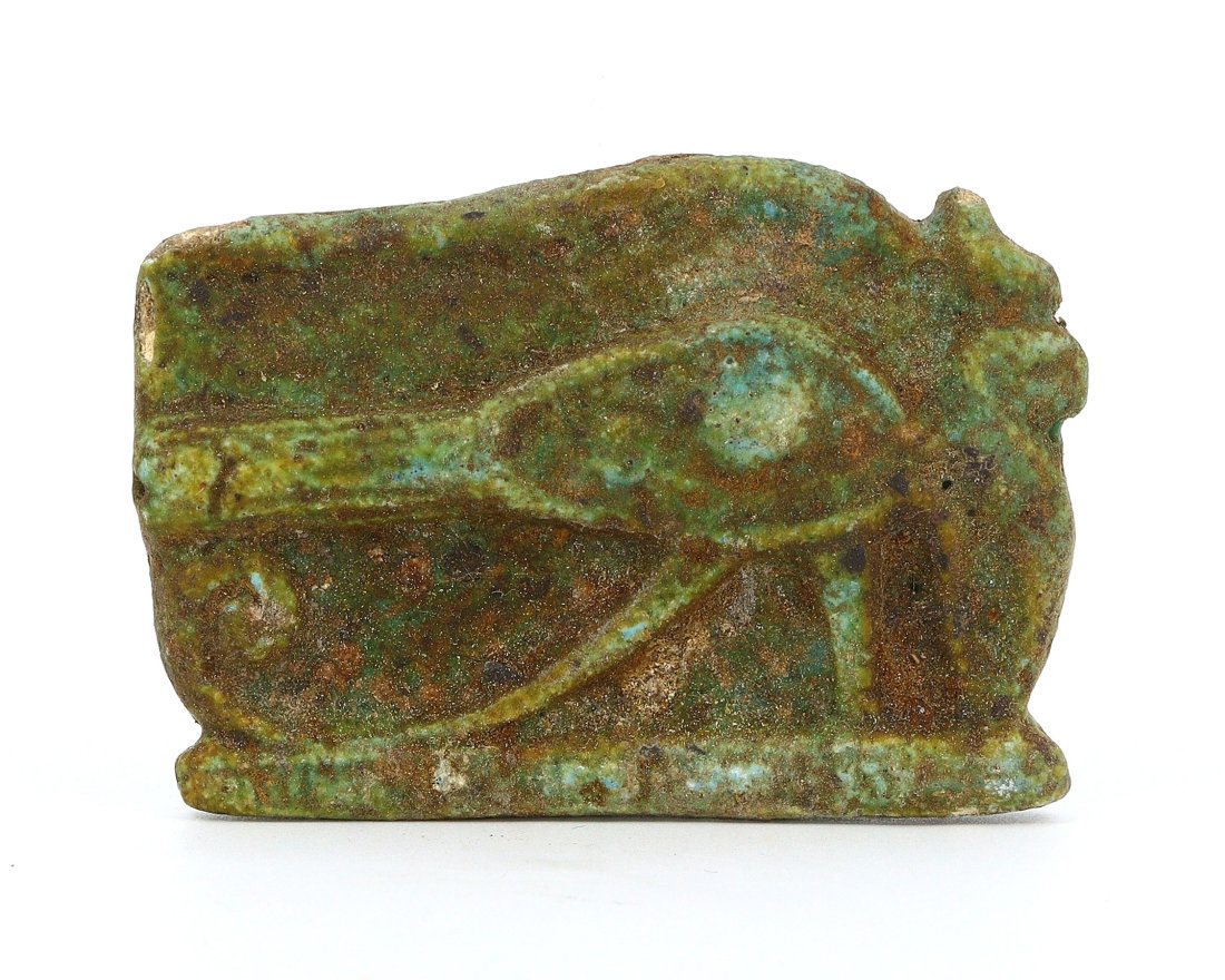 An Egyptian Faience Wedjat Eye Amulet Art of Divine Perception: Dimension: 5.5 x 3.5 cm