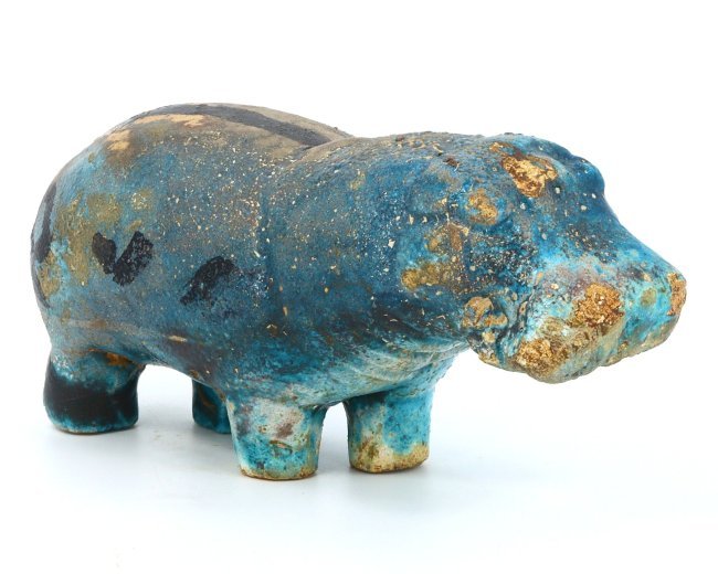 Art of the Riverbank: Faience Hippopotamus Statuette: Dimension:14x5 cm
