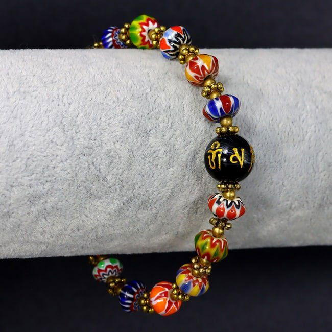 A Contemporary Beaded Bracelet with Millefiori and Silver Accents, 21st Century (1 of 2)