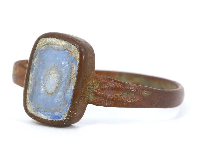 An Ancient Bronze Ring with Light Blue Gemstone, Circa 2nd-3rd Century (1 of 3)