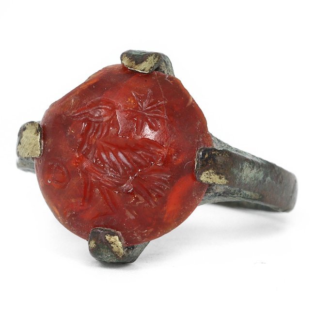 An Antique Carnelian Stamp Seal in Bronze Ring, Near Eastern, Circa 2nd Millennium BCE (1 of 4)