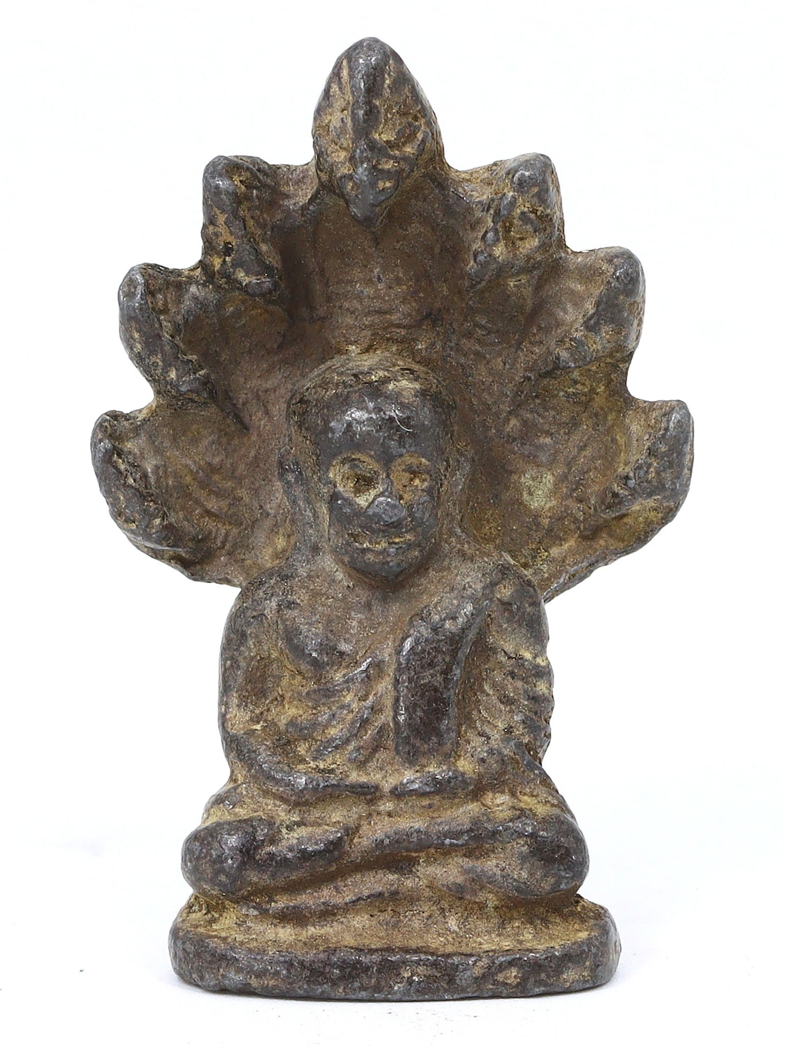 An Ancient Southeast Asian Bronze Votive Figure with Naga Protectors, 14th-15th Century (1 of 2)