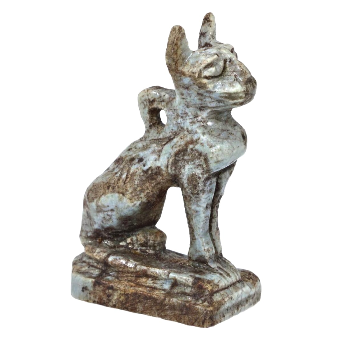 An Ancient Egyptian Glazed Steatite Bastet Amulet, Late Period, c. 664–332 BCE (1 of 1)