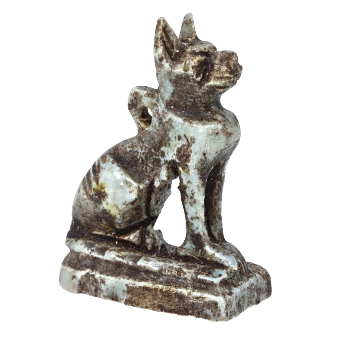 An Ancient Egyptian Glazed Steatite Bastet Amulet, Late Period, c. 664–332 BCE (1 of 1)