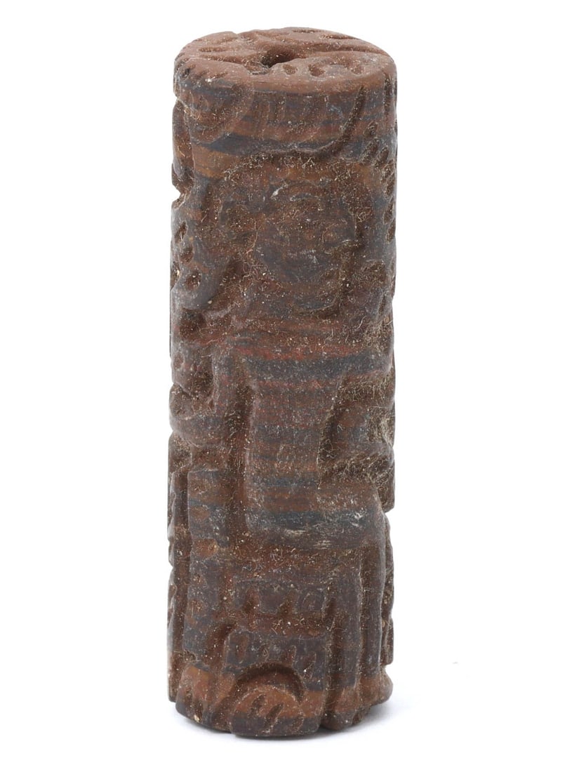 An Ancient Byzantine Red Steatite Cylinder Carving, Circa 4th-7th Century AD (1 of 3)