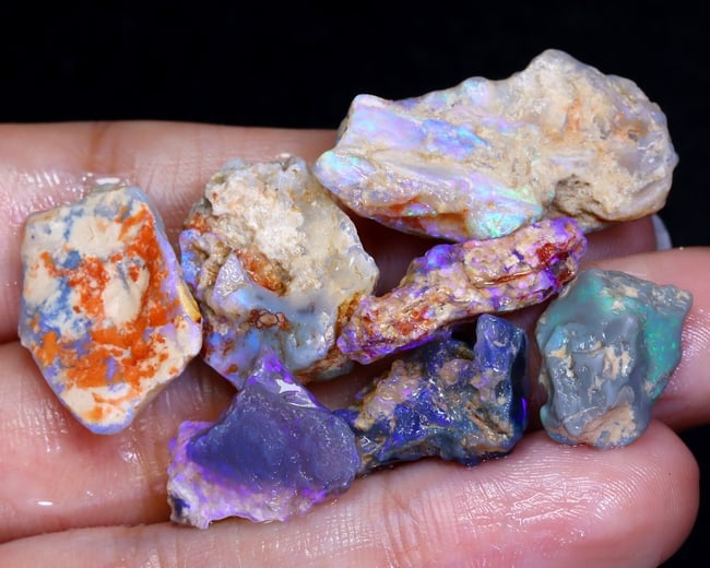 A Rare Collection of Australian Lightning Ridge Fossilized Opal Rough, 39.29Ct Total: This exquisite selection consists of 7 pieces of fossilized opal rough, weighing a total of 39.29 carats, with individual dimensions ranging from 1.5 to 2.7 cm. Sourced directly from the renowned Ligh