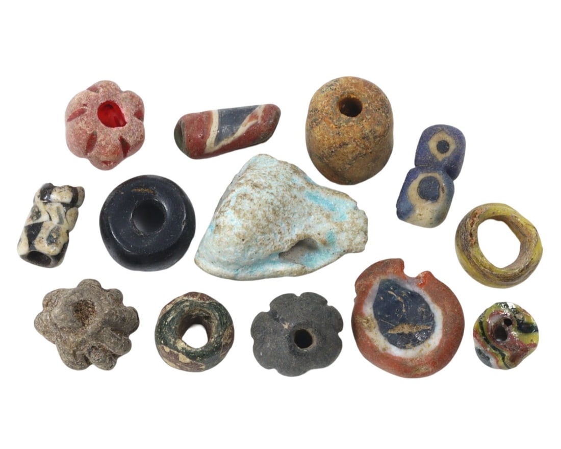 Lot of 13 Ancient Glass Beads, Egypt to Roman Era, c. 1550 BCE-476 CE (1 of 1)
