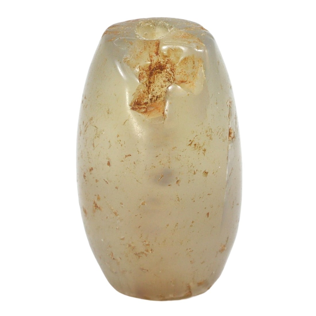 Ancient Greco-Bactrian Striped Agate Bead, c. 3rd to 2nd Century BCE: This agate bead, with its subtle coloration and sophisticated craftsmanship, likely originates from the Greco-Bactrian period. Characterized by a blend of Greek and Central Asian artistic influences, 