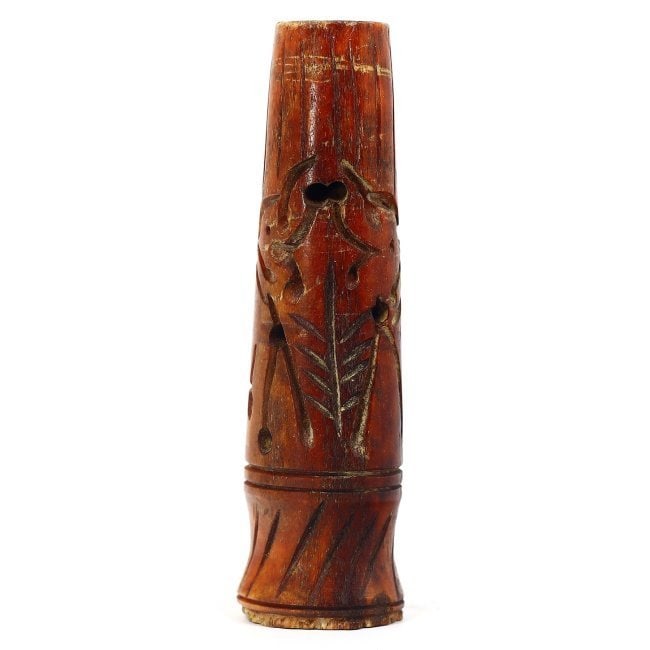 Ancient Bactrian Carved Bone Hairpin Container, Circa 2nd-1st Millennium BCE: This Bactrian hairpin container, skillfully crafted from bone, serves as a window into the daily life and aesthetic sensibilities of an ancient culture known for its rich trade and artisanship. The ca
