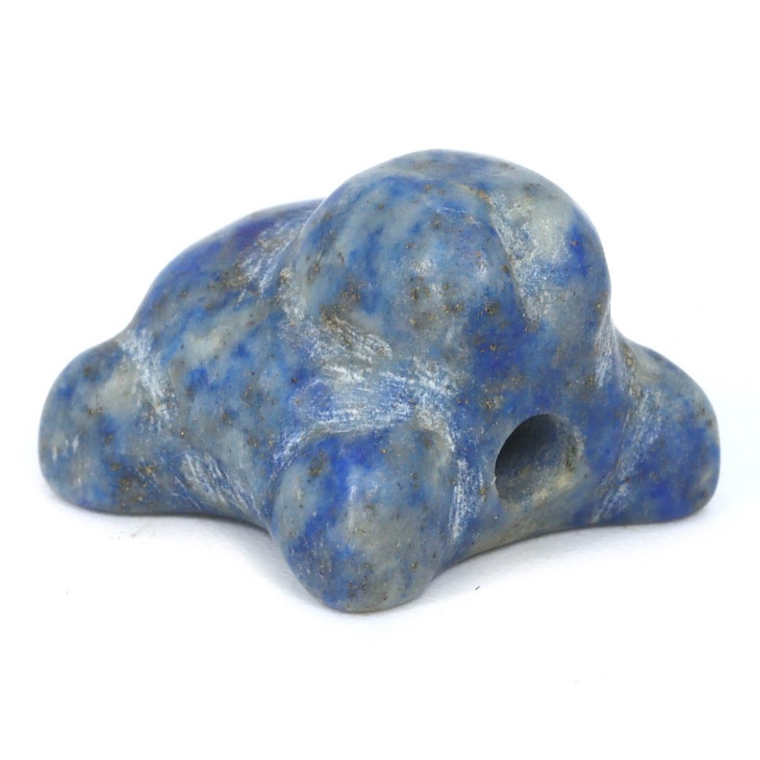Ancient Parthian Period Lapis Lazuli Zoomorphic Bead, c. 247 BCE - 224 CE: This superb bead, shaped into a zoomorphic figure, is crafted from lapis lazuli, a material prized by the Parthian culture for its deep blue color and golden inclusions. The bead's detailed carving re