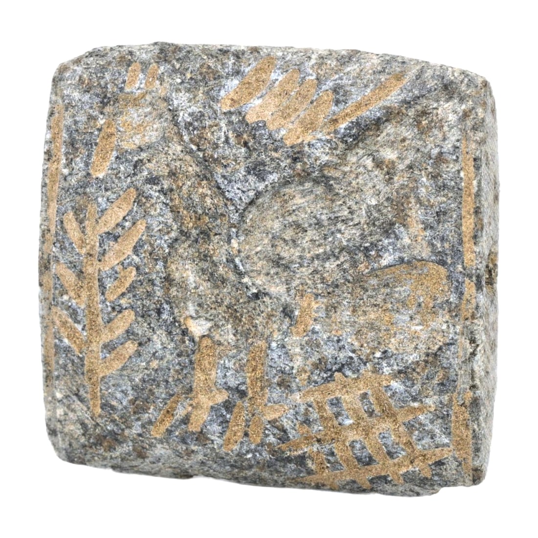 An Ancient Near Eastern Steatite Two-Faced Stamp Seal, Akkadian Empire, c. 2334-2154 BCE: This dual-faced stamp seal from the Akkadian Empire showcases the high level of symbolic and functional artistry typical of the period. The intricate carvings on both sides were used to seal and secur