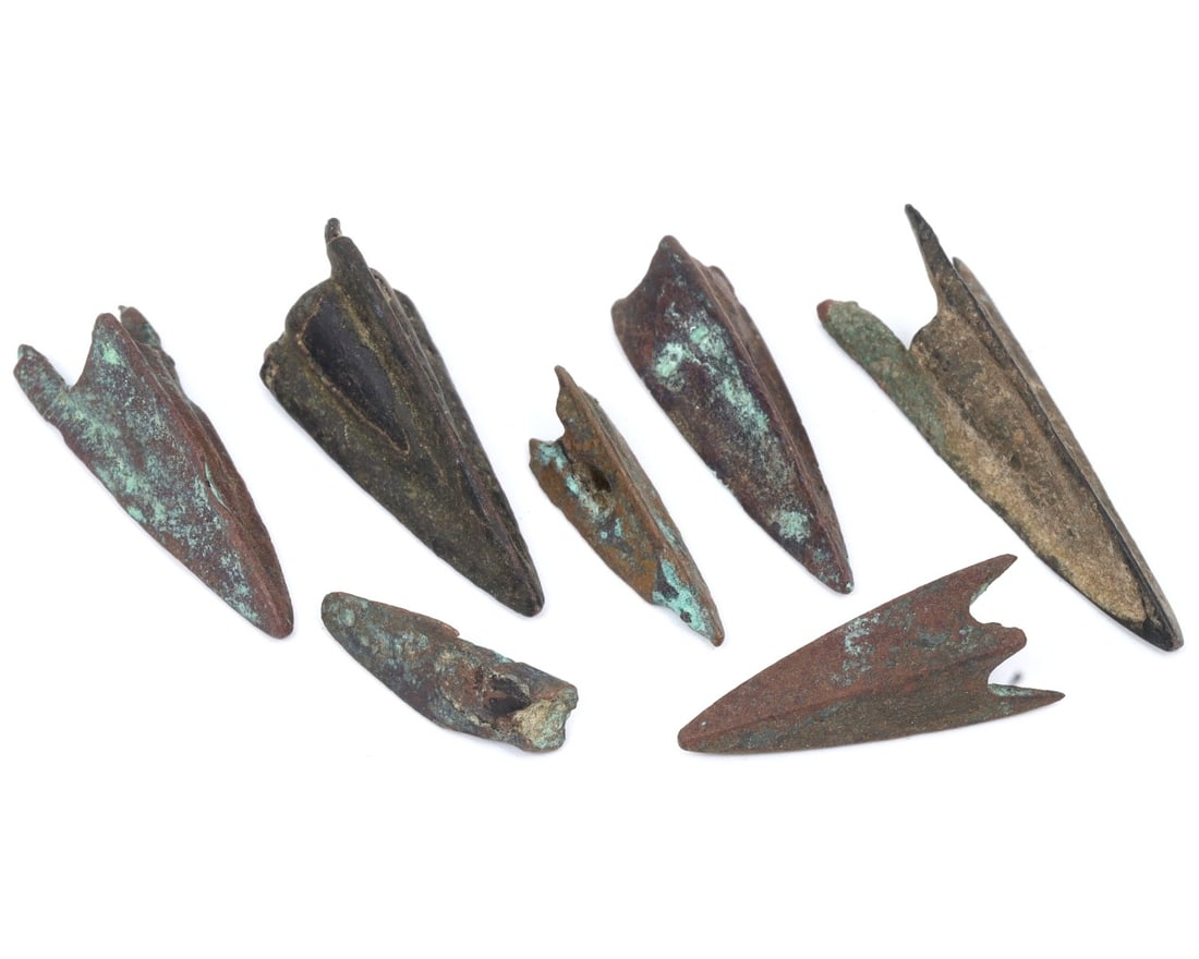 Group of Seven Ancient Bronze Spearheads Arrowheads, c. 1200-800 BCE (1 of 1)