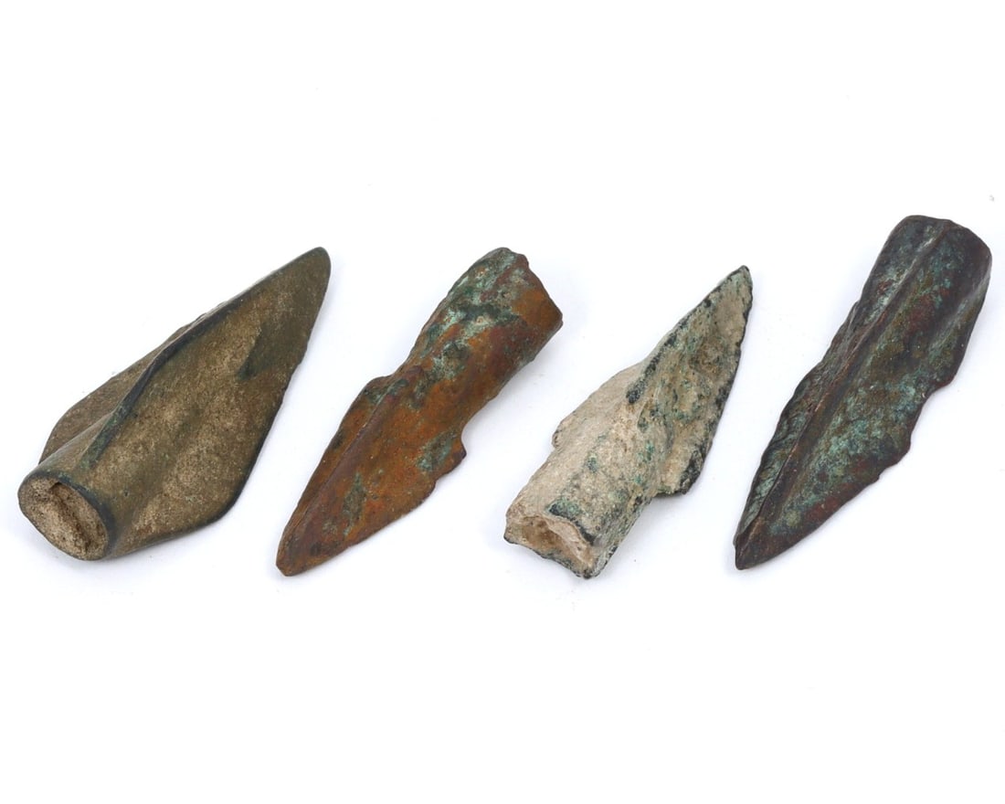 Group of Four Ancient Bronze Spearheads Arrowheads, c. 1200-800 BCE (1 of 1)