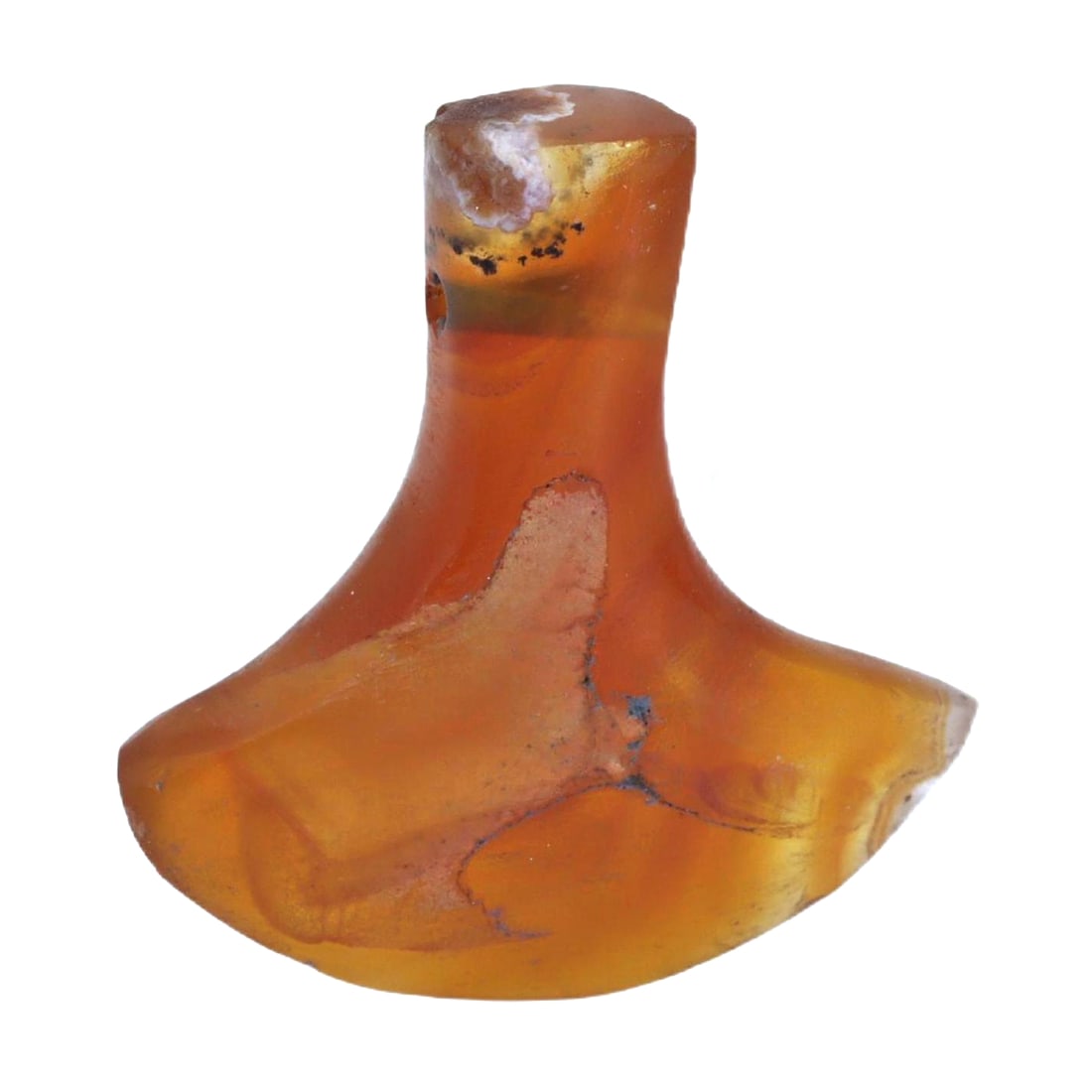 An Ancient Coptic Egyptian Carnelian Amulet, ca. 3rd-4th Century CE: This carnelian amulet from Coptic Egypt features a traditional protective symbol carved into a rich, translucent orange stone. Carnelian was highly valued in Coptic culture for its supposed protective