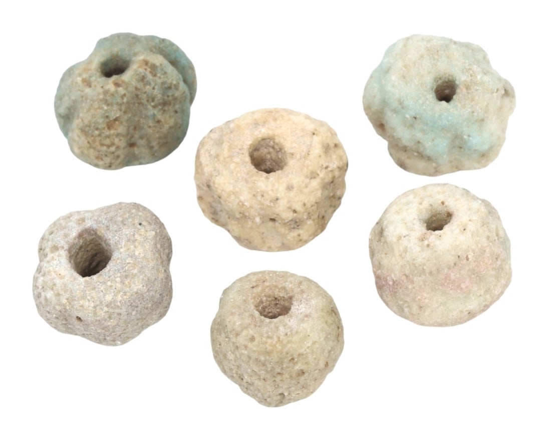 Group of 6 Ancient Egyptian Faience Melon-Shaped Beads, 1550-1070 BCE (1 of 1)