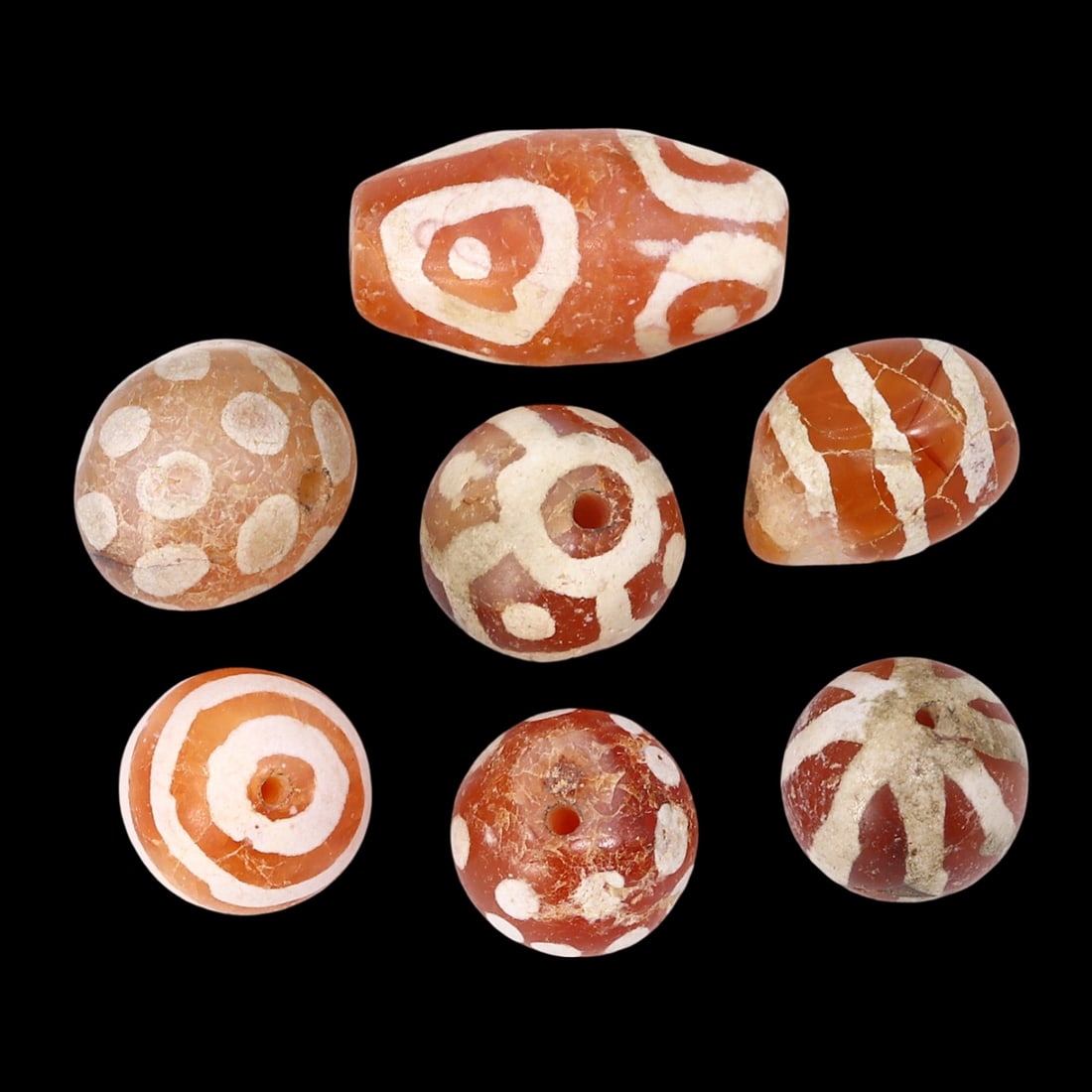 Lot of 6 Ancient Etched Carnelian Beads, Kushan Era, 2nd Millennium BCE to Early Centuries CE (1 of 1)