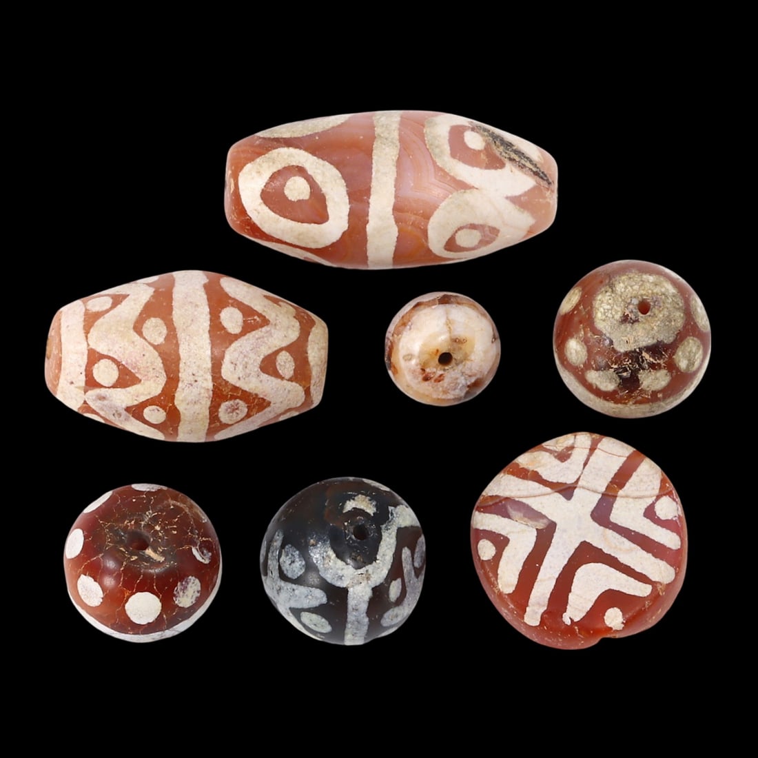 Lot of 6 Ancient Etched Carnelian Beads, Kushan Era, 2nd Millennium BCE to Early Centuries CE (1 of 1)