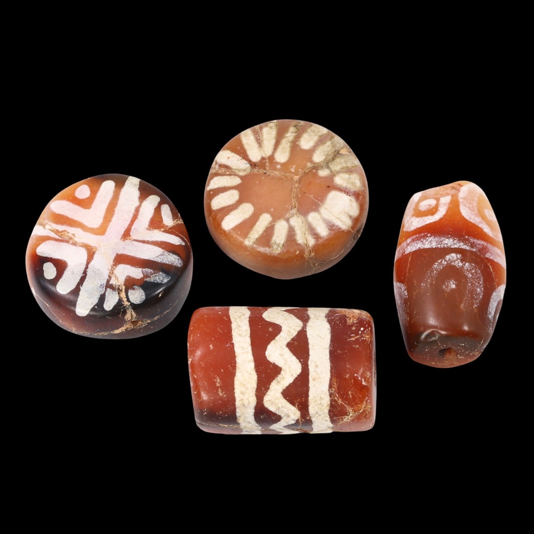 Lot of 6 Ancient Etched Carnelian Beads, Kushan Era, 2nd Millennium BCE to Early Centuries CE (1 of 1)