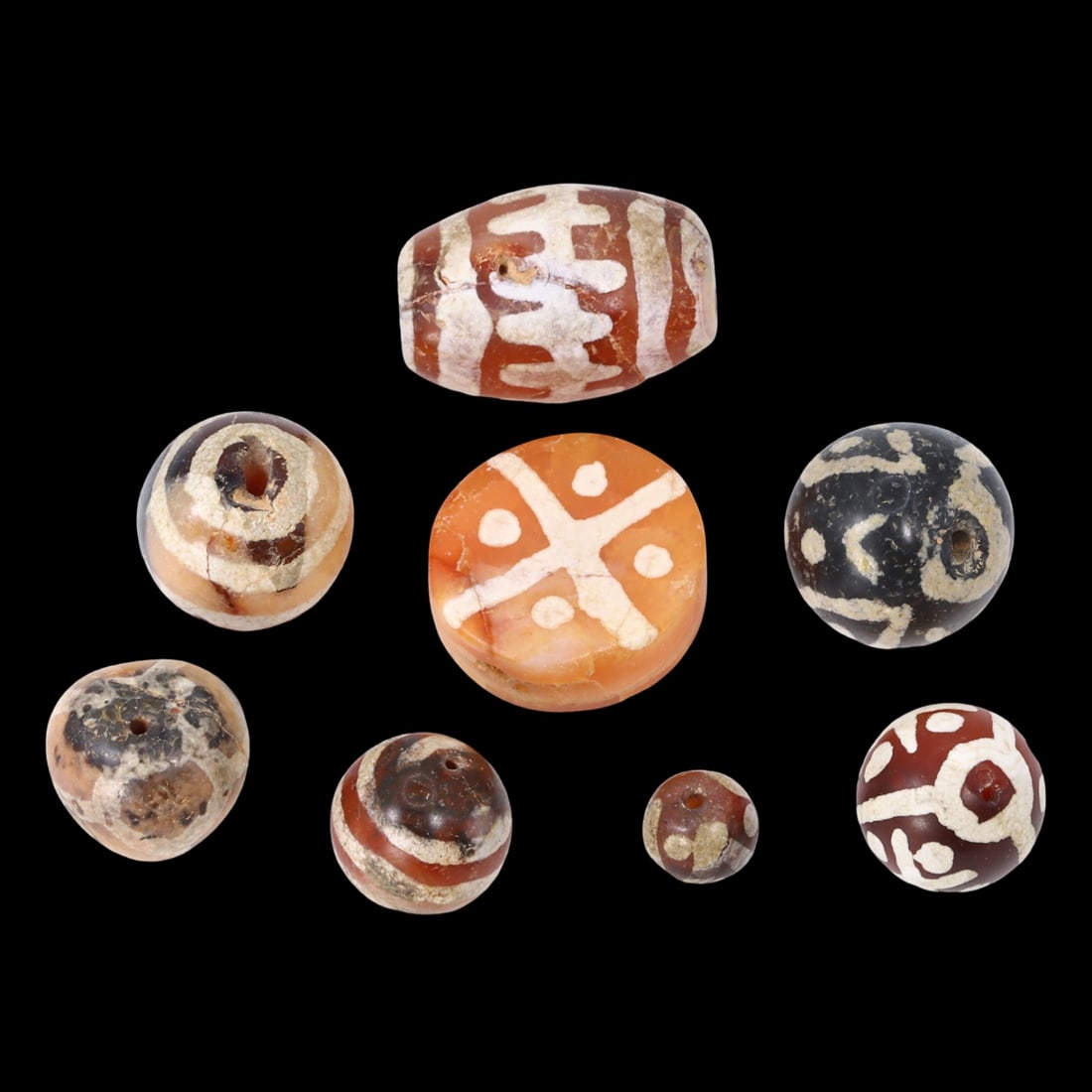Lot of 6 Ancient Etched Carnelian Beads, Kushan Era, 2nd Millennium BCE to Early Centuries CE (1 of 1)