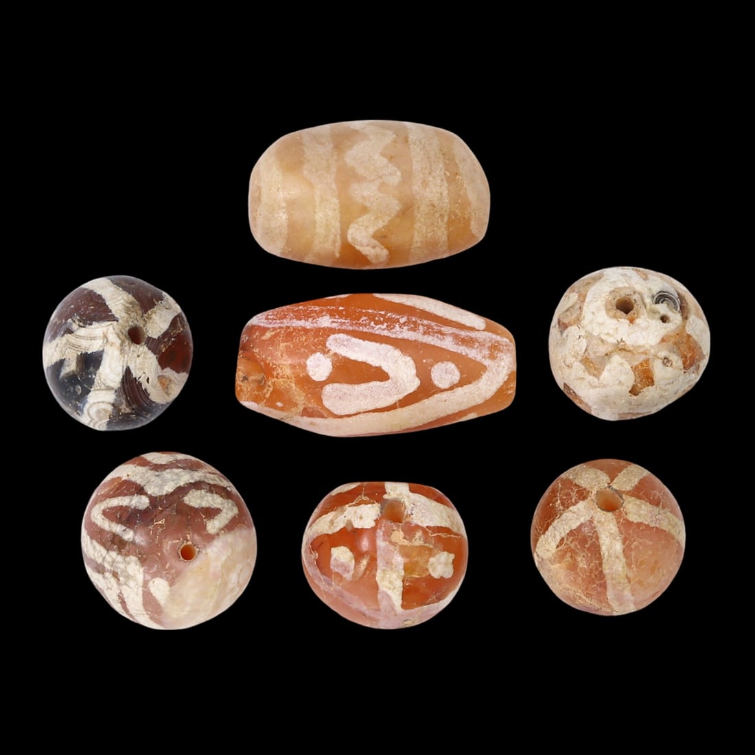 Lot of 6 Ancient Etched Carnelian Beads, Kushan Era, 2nd Millennium BCE to Early Centuries CE (1 of 1)