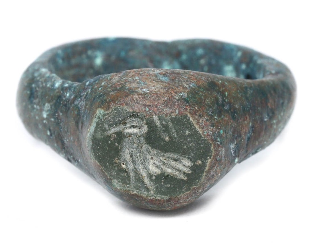 An Ancient Semi-Precious Bronze Signet Ring, Sasanian Empire, c. 224-651 CE (1 of 2)