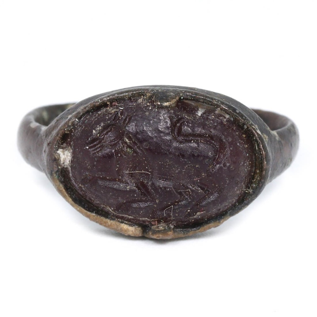 An Ancient Semi-Precious Bronze Signet Ring, Sasanian Empire, c. 224-651 CE (1 of 2)