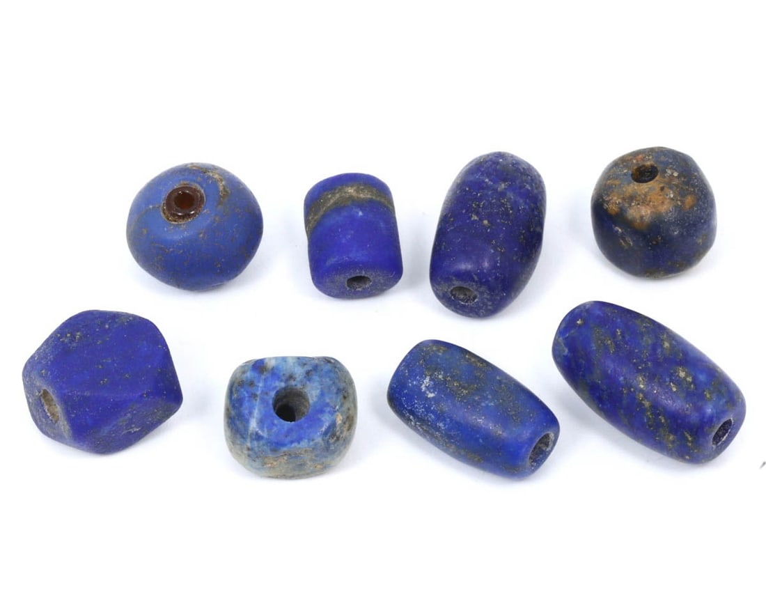 Collection of Ancient Persian Lapis Lazuli Beads, Achaemenid Empire, c. 550–330 BCE: This collection of lapis lazuli beads from the Achaemenid Empire demonstrates the luxury and aesthetic preferences of ancient Persian society. Lapis lazuli, prized for its deep blue hue, was often use