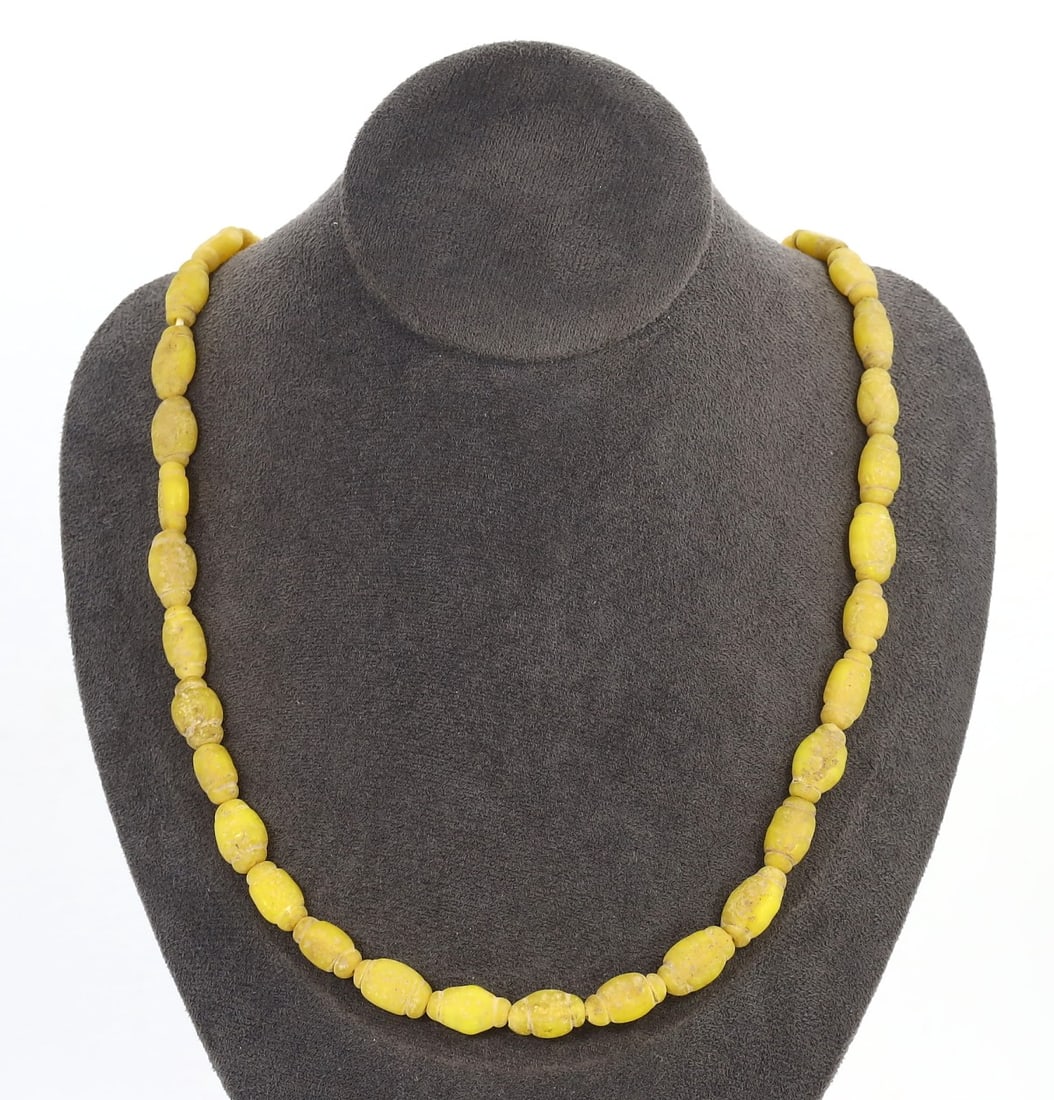 Ancient Coptic Egyptian Monochrome Yellow Faience Bead Necklace, 3rd-4th Century CE (1 of 1)