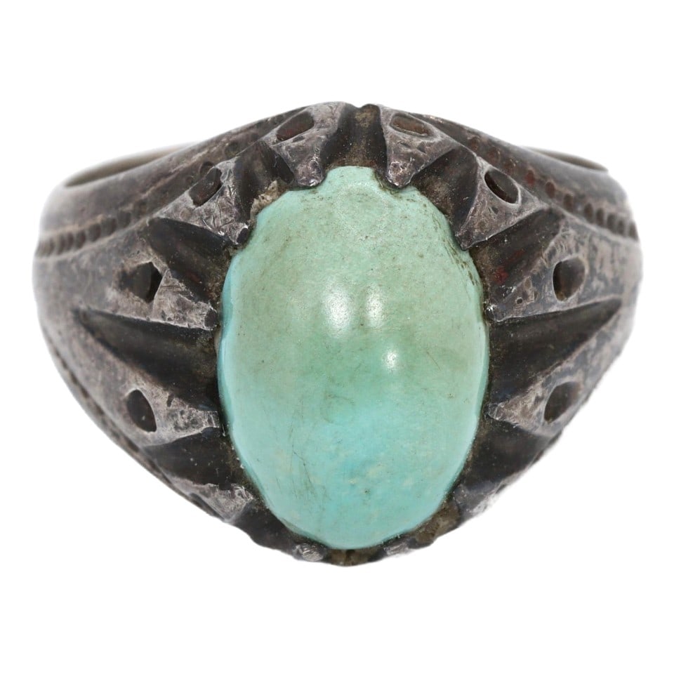An Antique Native American Turquoise Silver Ring, c. 1880-1920 (1 of 2)